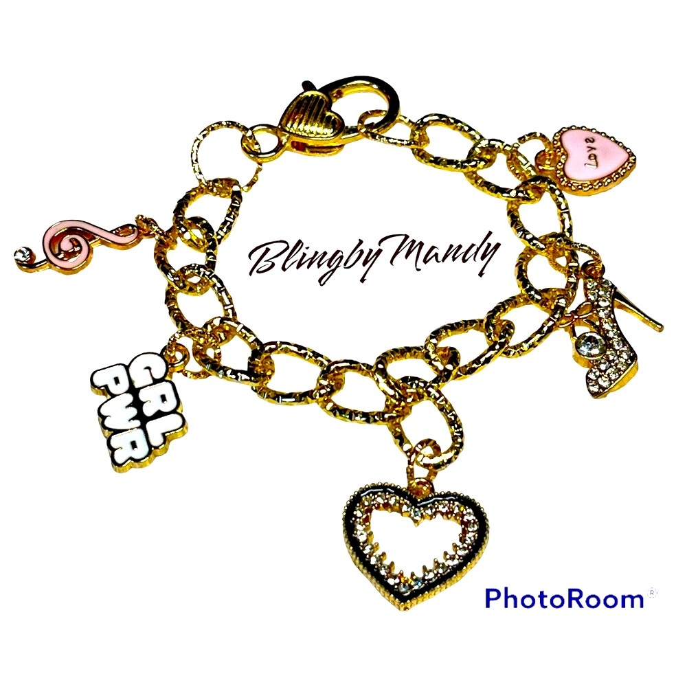 Stunning chunky charm bracelet Betsy Johnson like charms/glitter